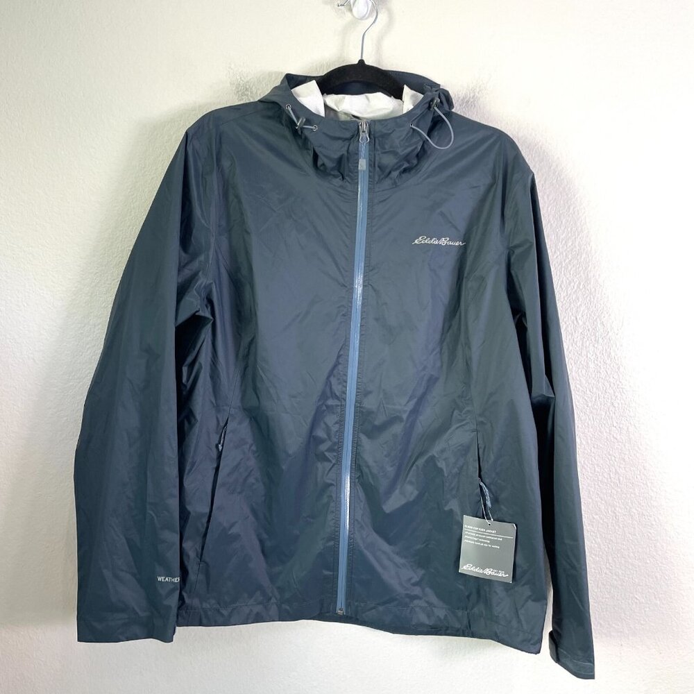 NEW $99 Eddie Bauer Womens XL Blue‎ Cloud Cap Full Zip Rain Jacket Storm